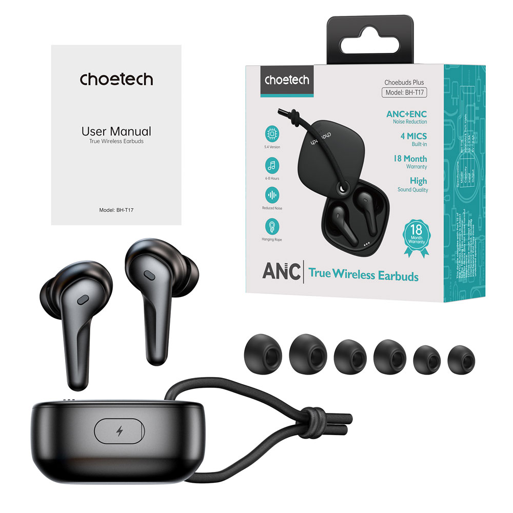 Choetech BH-T17 Aura ANC+ENC Noise Reduction TWS with Slide Cover Black