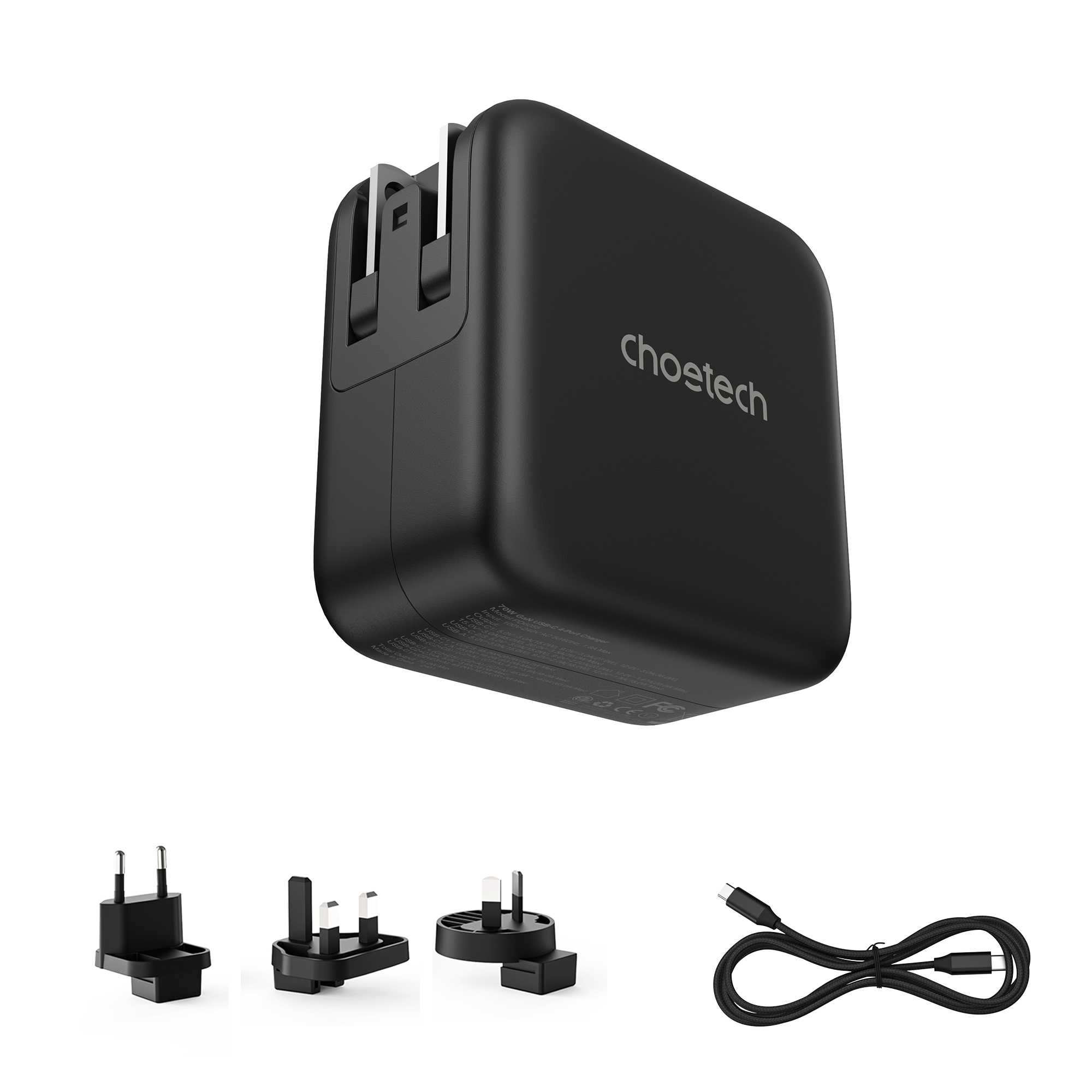 Choetech PD6055 NexGen 3C1A 70W GaN wall charger with US& EU& UK& AUS four Pin