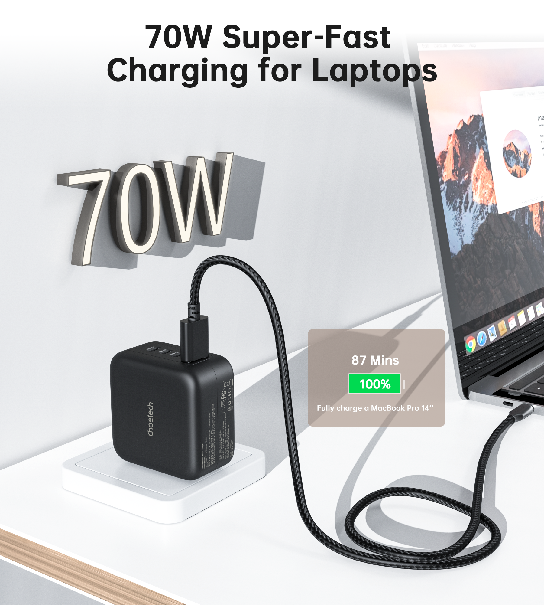 Choetech PD6055 NexGen 3C1A 70W GaN wall charger with US& EU& UK& AUS four Pin