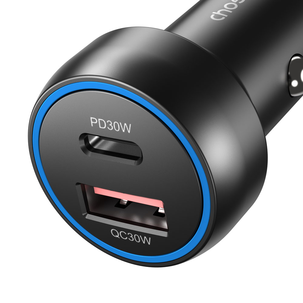 TC0014 60W Dual USB-C+ USB-A Fast Car Charger Black