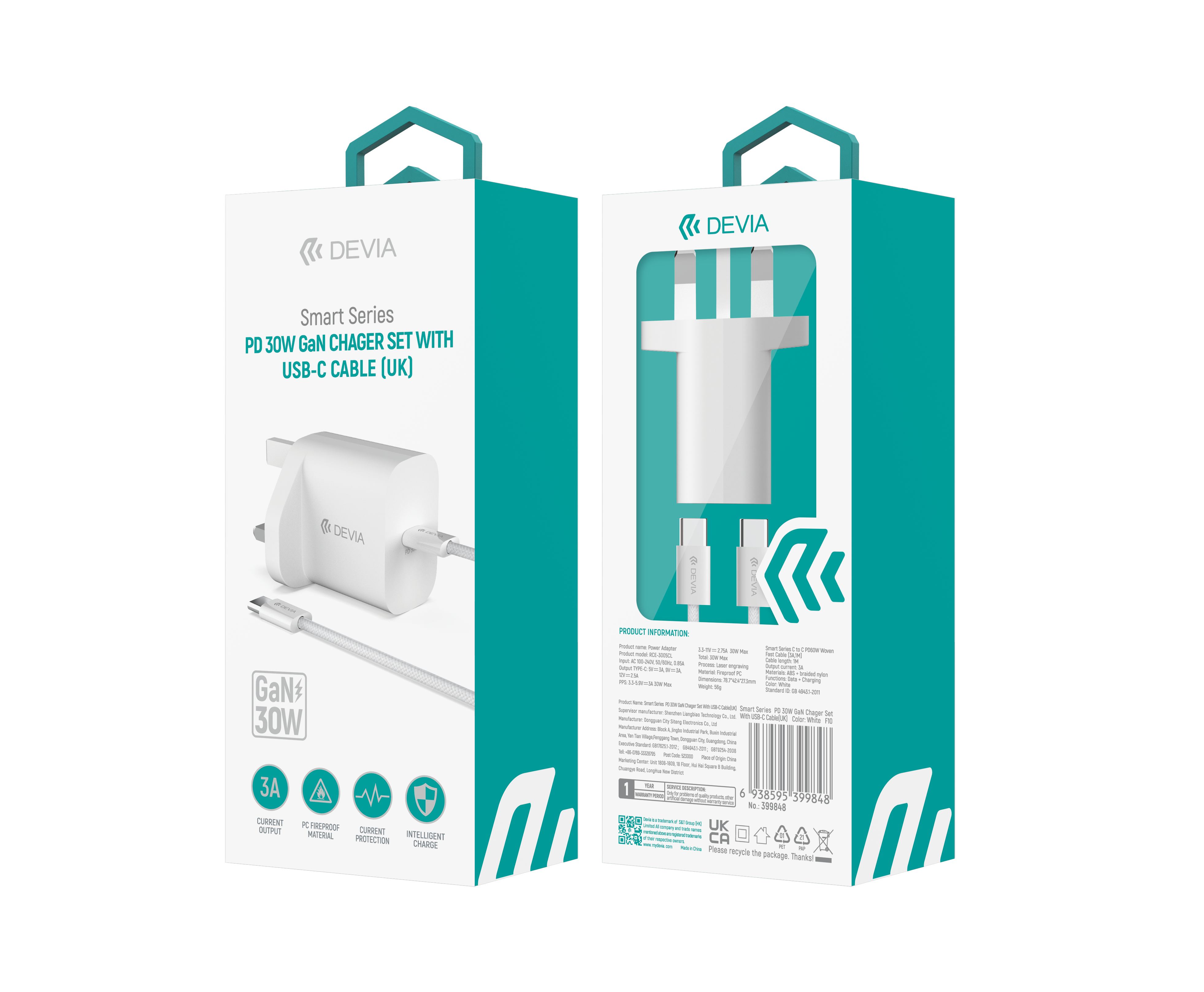 RCE-3005CL- Devia Smart Series PD 30W GaN Charger Set With USB-C Cable(UK)