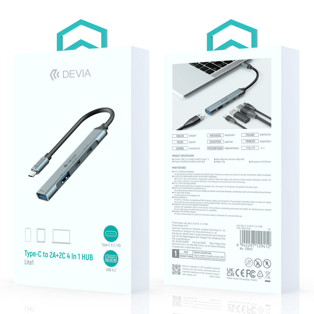 EC707 Devia Lite1 Type-C to 2A+2C  4 In 1 HUB
