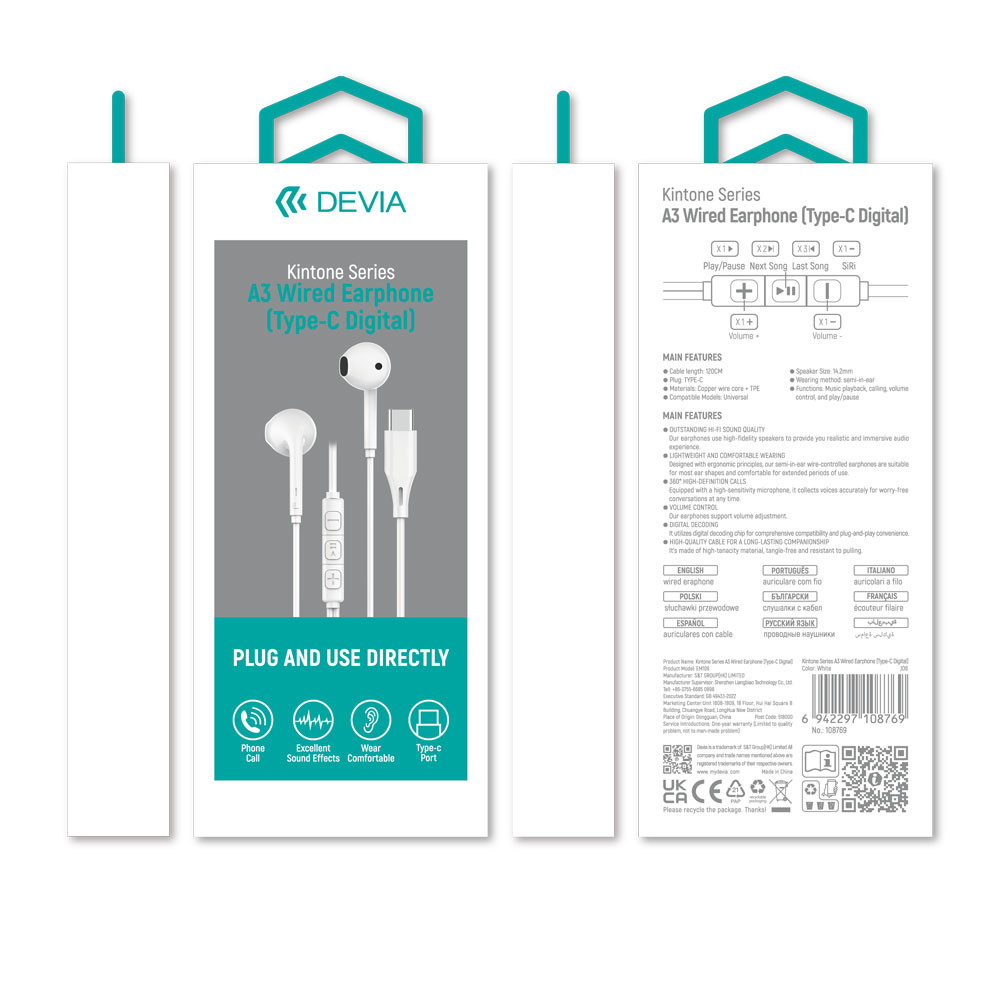 Devia Kintone Series A3 Wired Earphone (Type-C Digital)