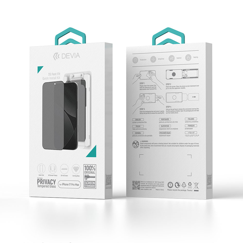 DEVIA iPhone17/17pro/17pro max Van Series Full Screen Privacy Tempered Glass(With Assist Tool)