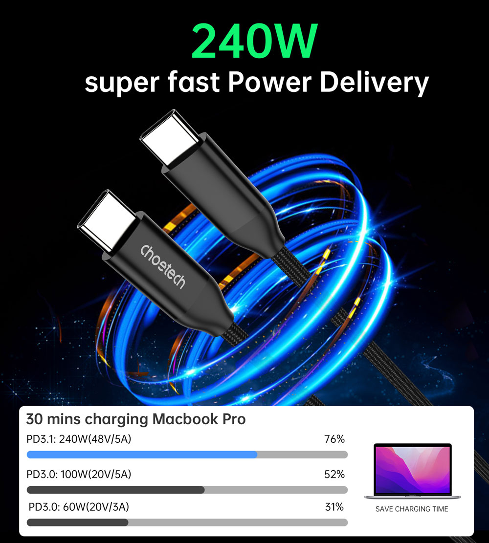 XCC 1036 PD3.1 240W USB-C to USB-C Cable 2M black