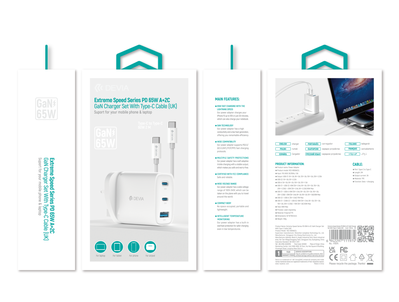  RCE-6505 ACCL Devia Extreme Speed Series PD 65W A+2C GaN Charger Set (UK)
