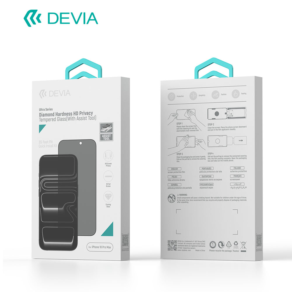 Devia Ultra Series Diamond Hardness HD Tempered Glass(With Assist Tool) for Iphone 18 Series