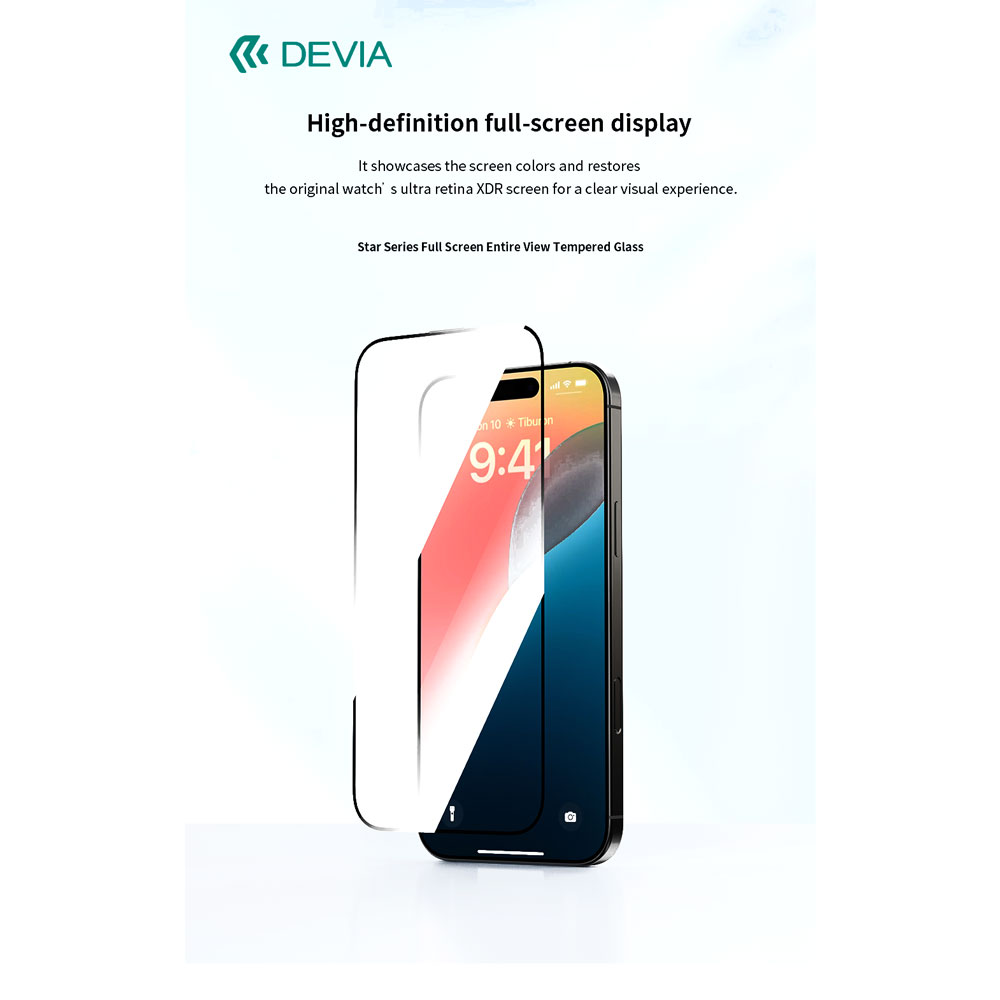 Devia Star Series Full Screen Entire View Tempered Glass for Iphone 16 Pro