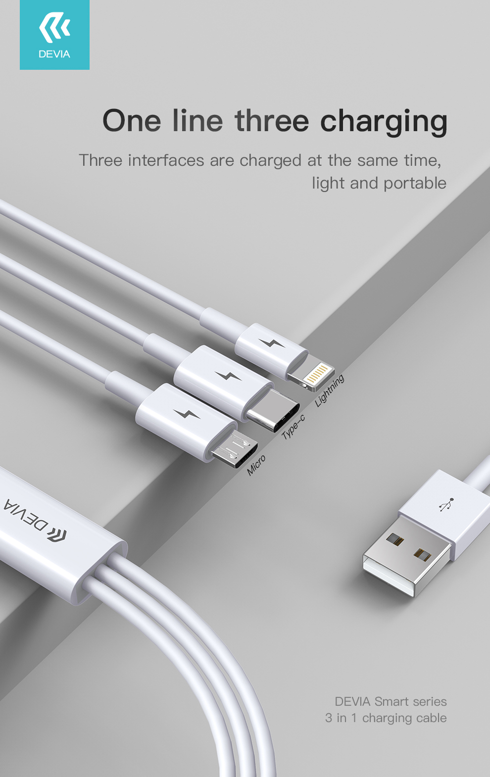 EC141-Devia Smart Series 3 In 1 Charging Cable (Micro, Type-C Lightning)