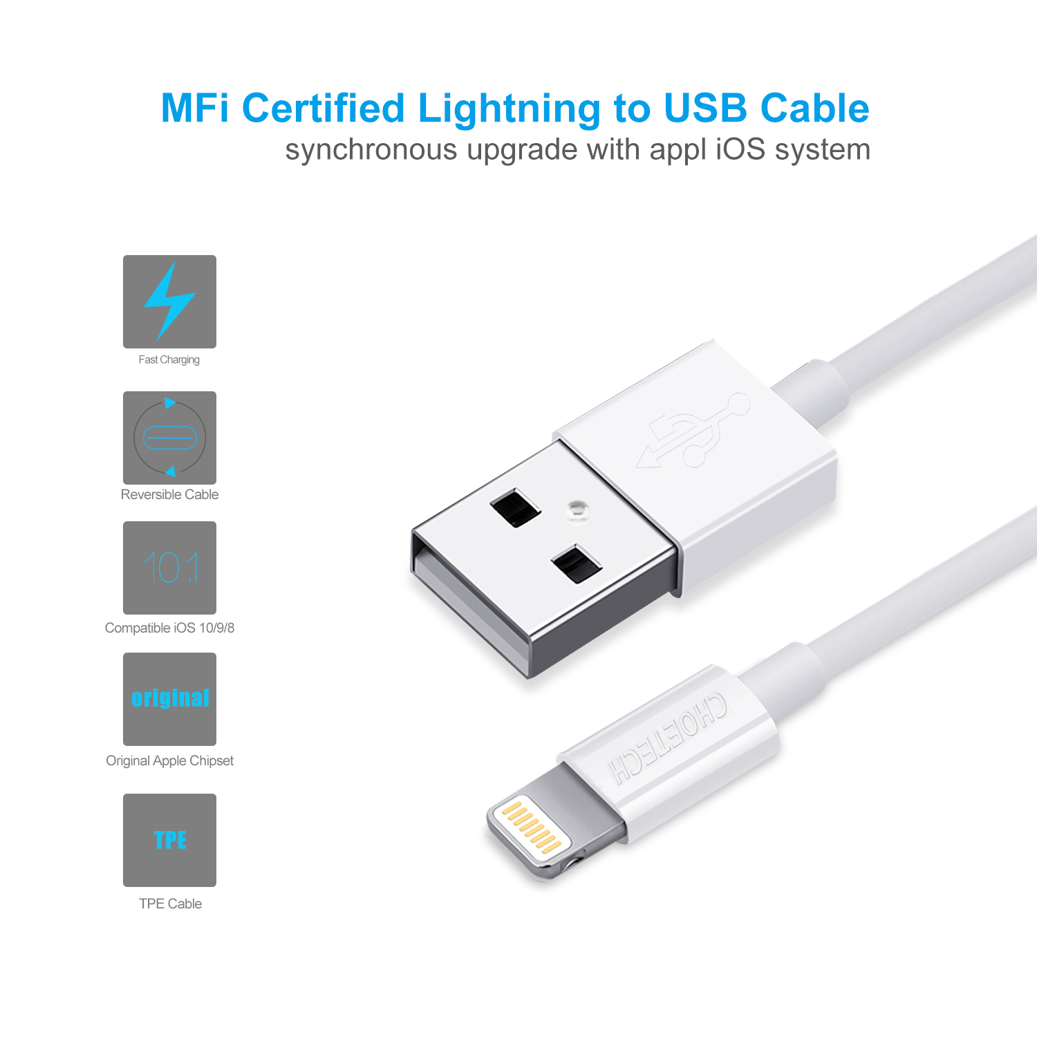 IP0026-WH-USB to Lightning MFI certified cable