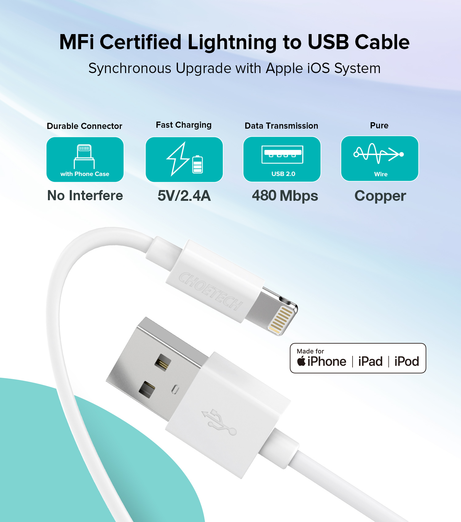 IP0027 - 1.8m MFI usb to lightening cable 