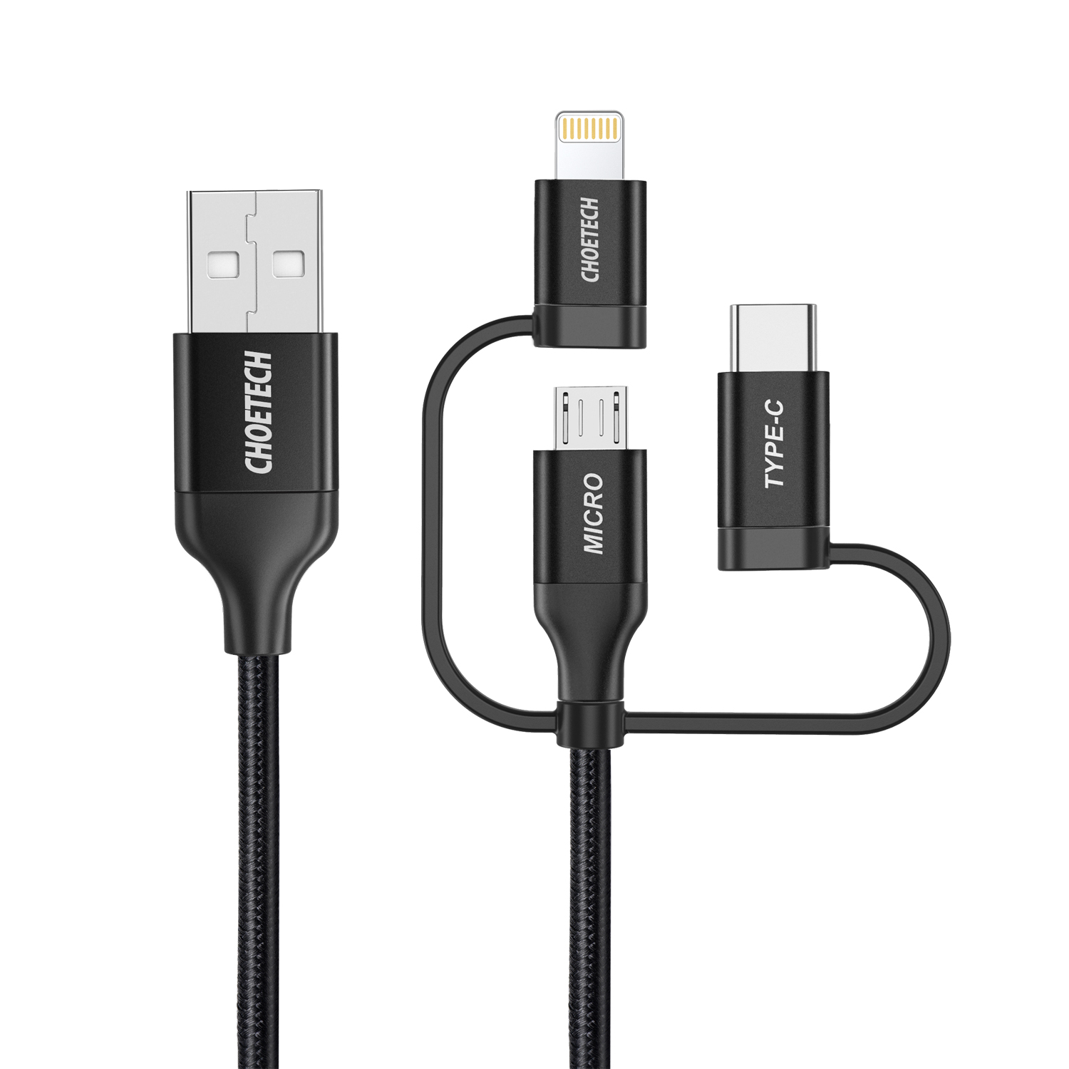 IP0030 - 1.2m MFI 3-in-1 usb-A to type-c+micro+lightening nylon cable