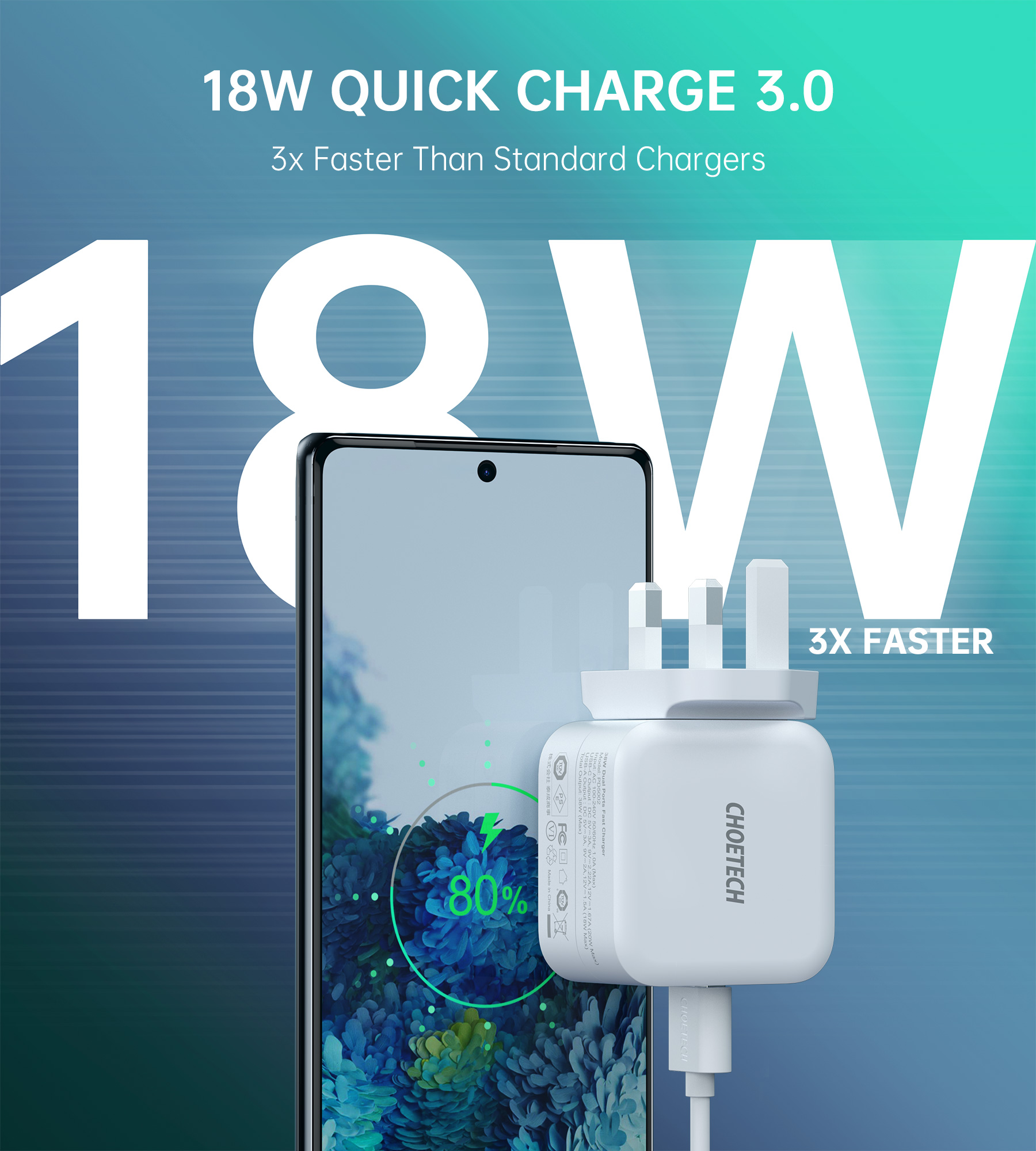 PD5002 - 38W USB-C + QC 3.0 USB Charger