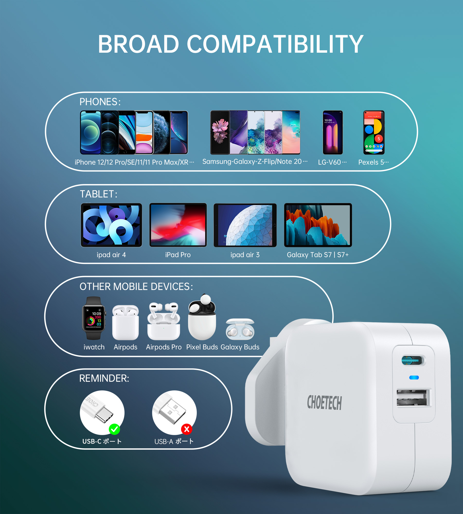 PD5002 - 38W USB-C + QC 3.0 USB Charger