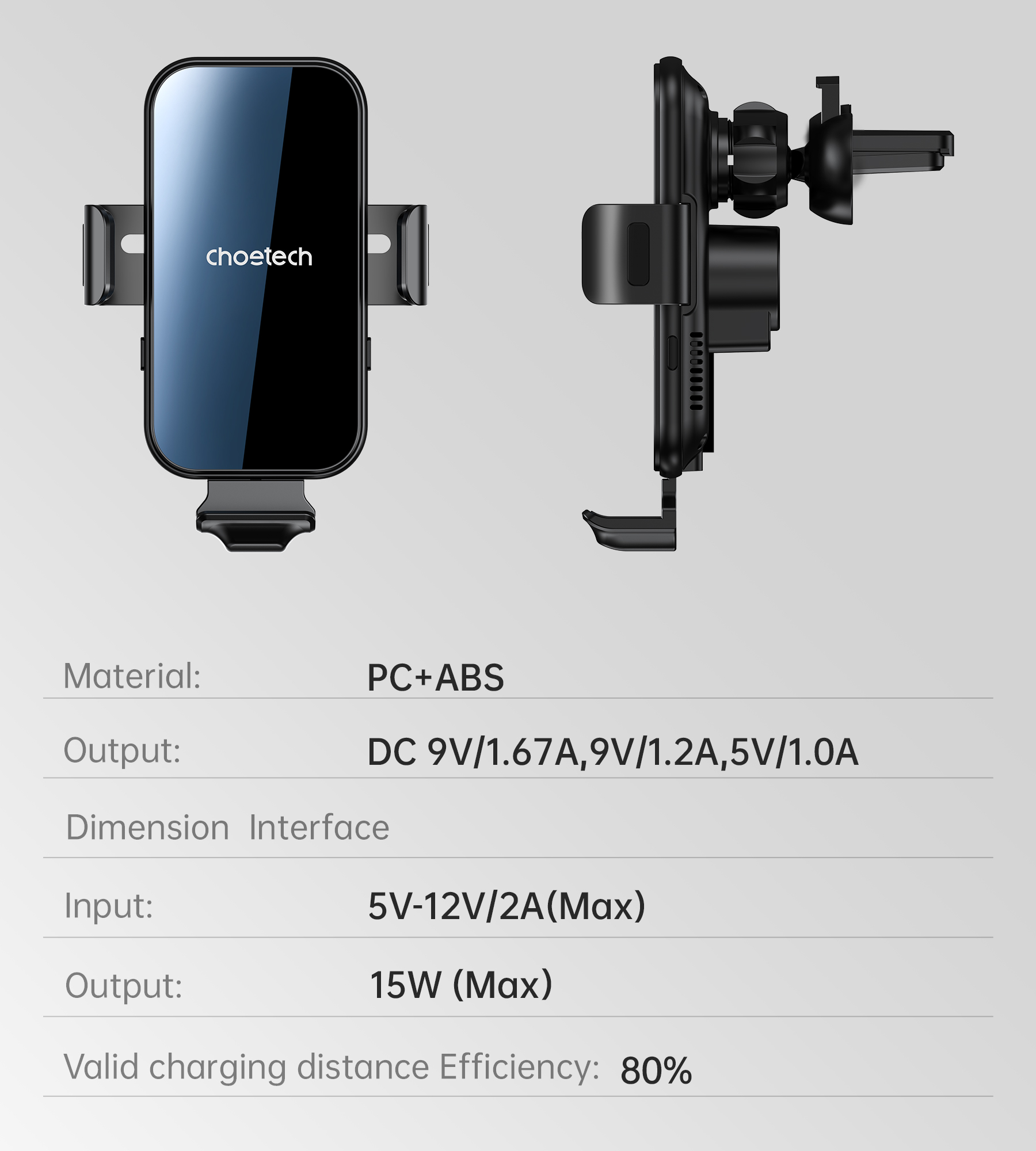 T201-F- 15W Automatic Wireless car charger holder with 3 magnetic replacable heads