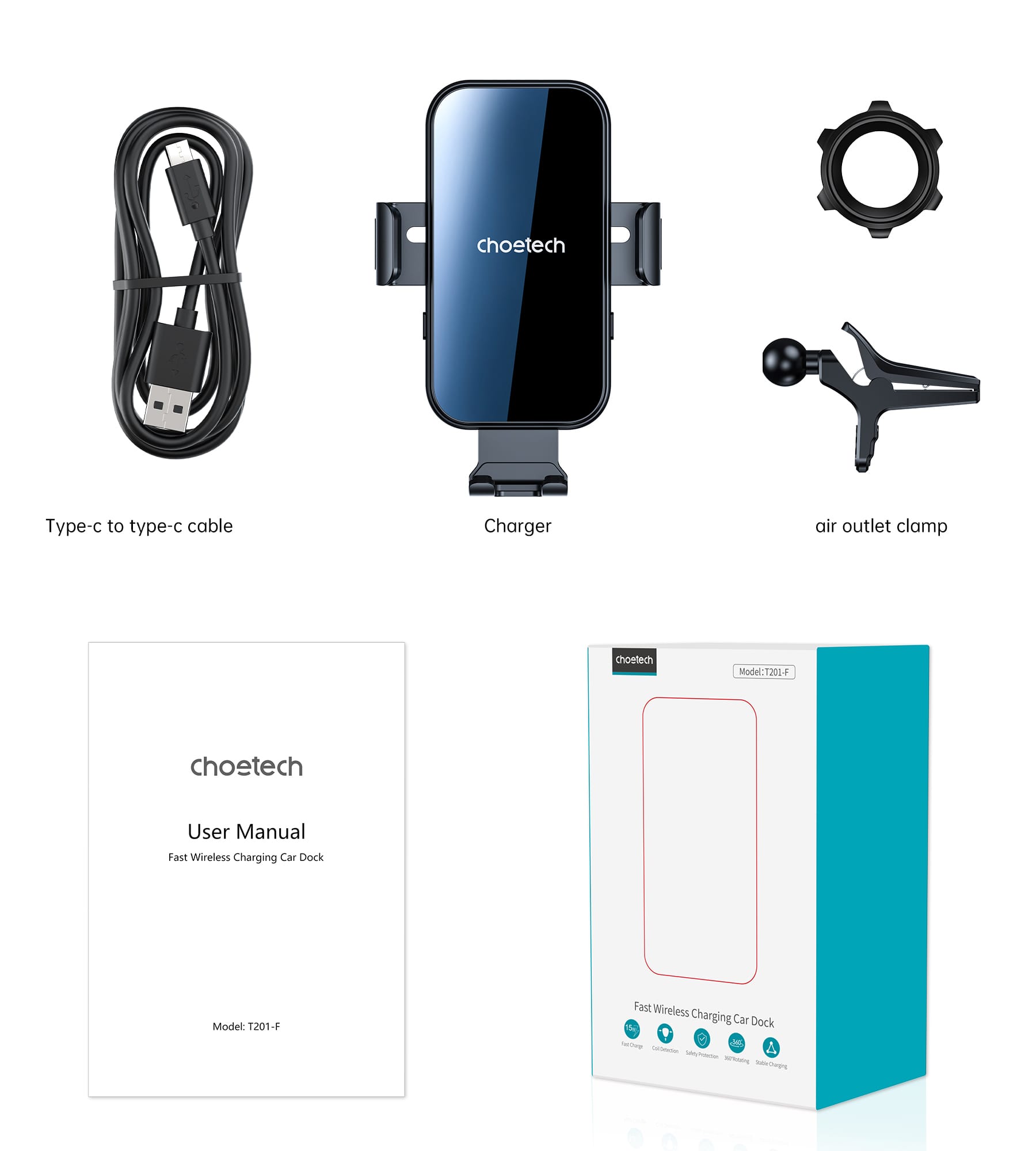 T202-F 15W Automatic Wireless car charger holder