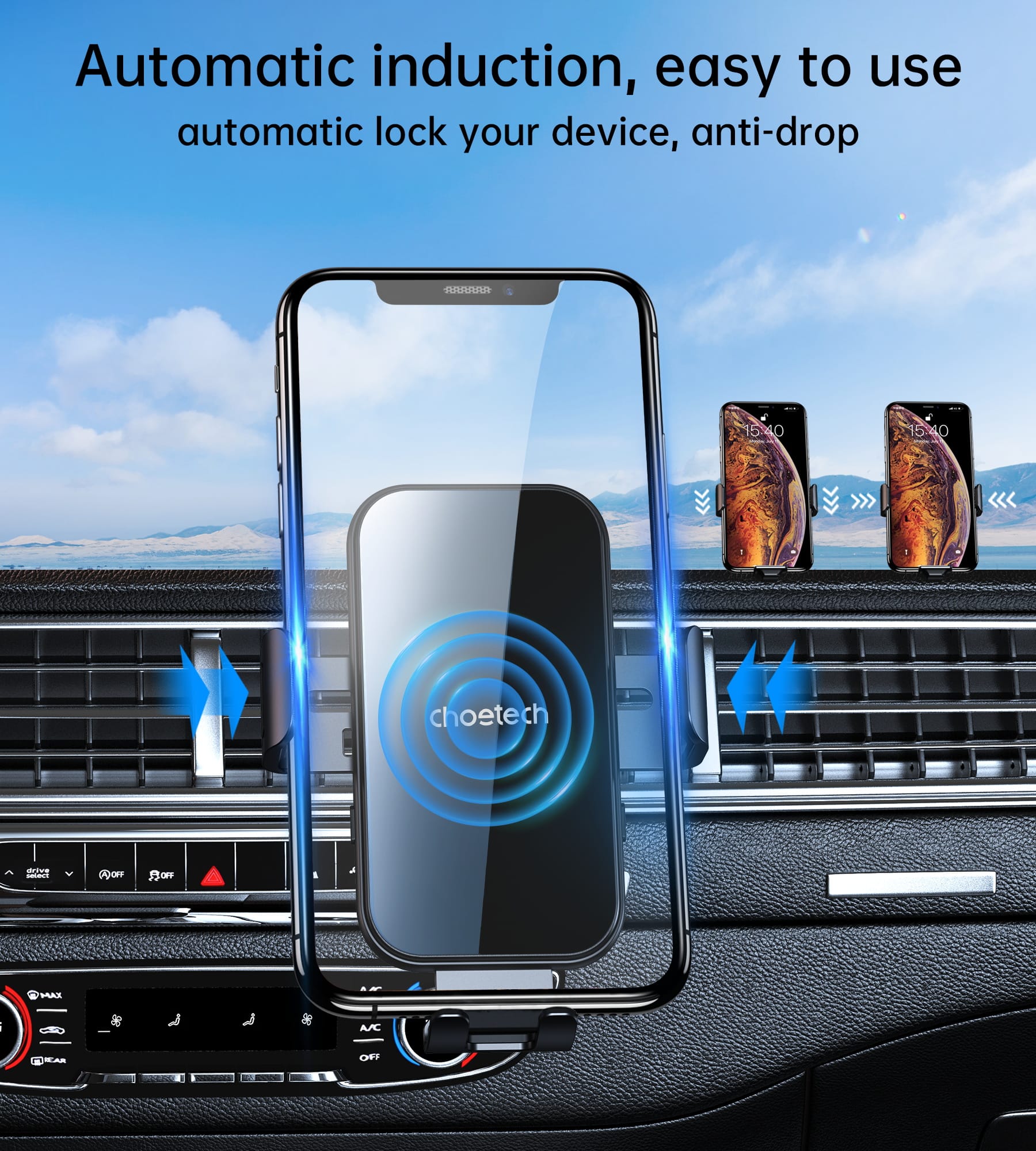 T202-F 15W Automatic Wireless car charger holder