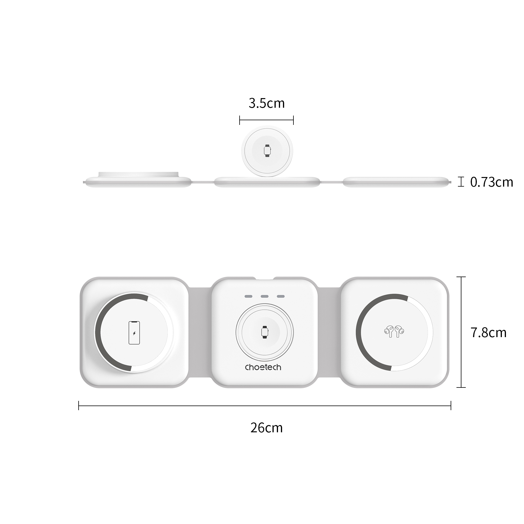 T588-F 3 in 1 Foldable Magnetic Wireless Charger White Color