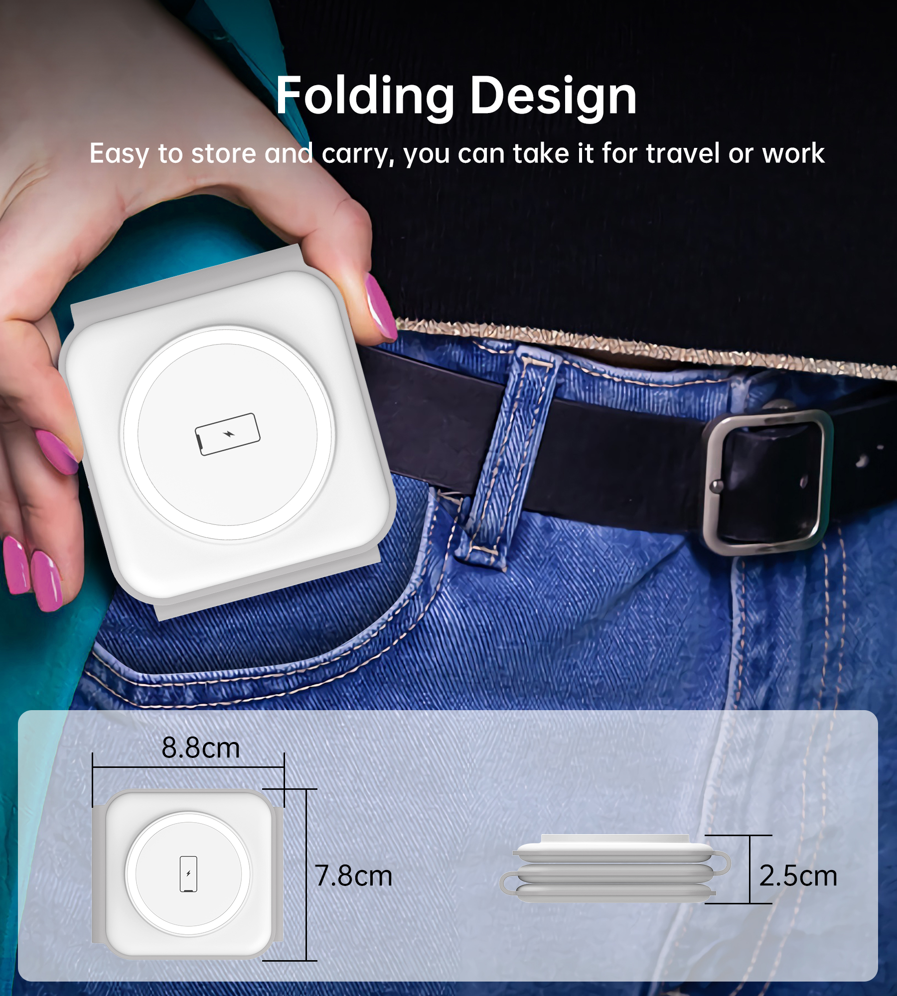 T588-F 3 in 1 Foldable Magnetic Wireless Charger White Color