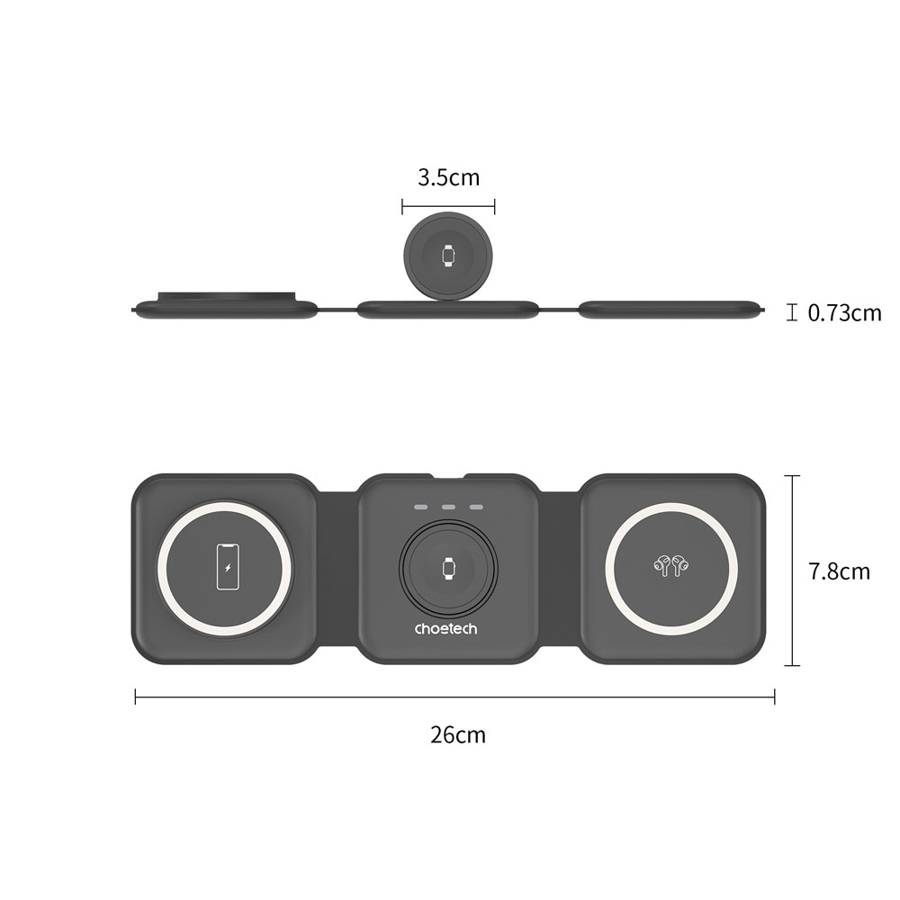 T588-F 3 in 1 Foldable Magnetic Wireless Charger Black Color