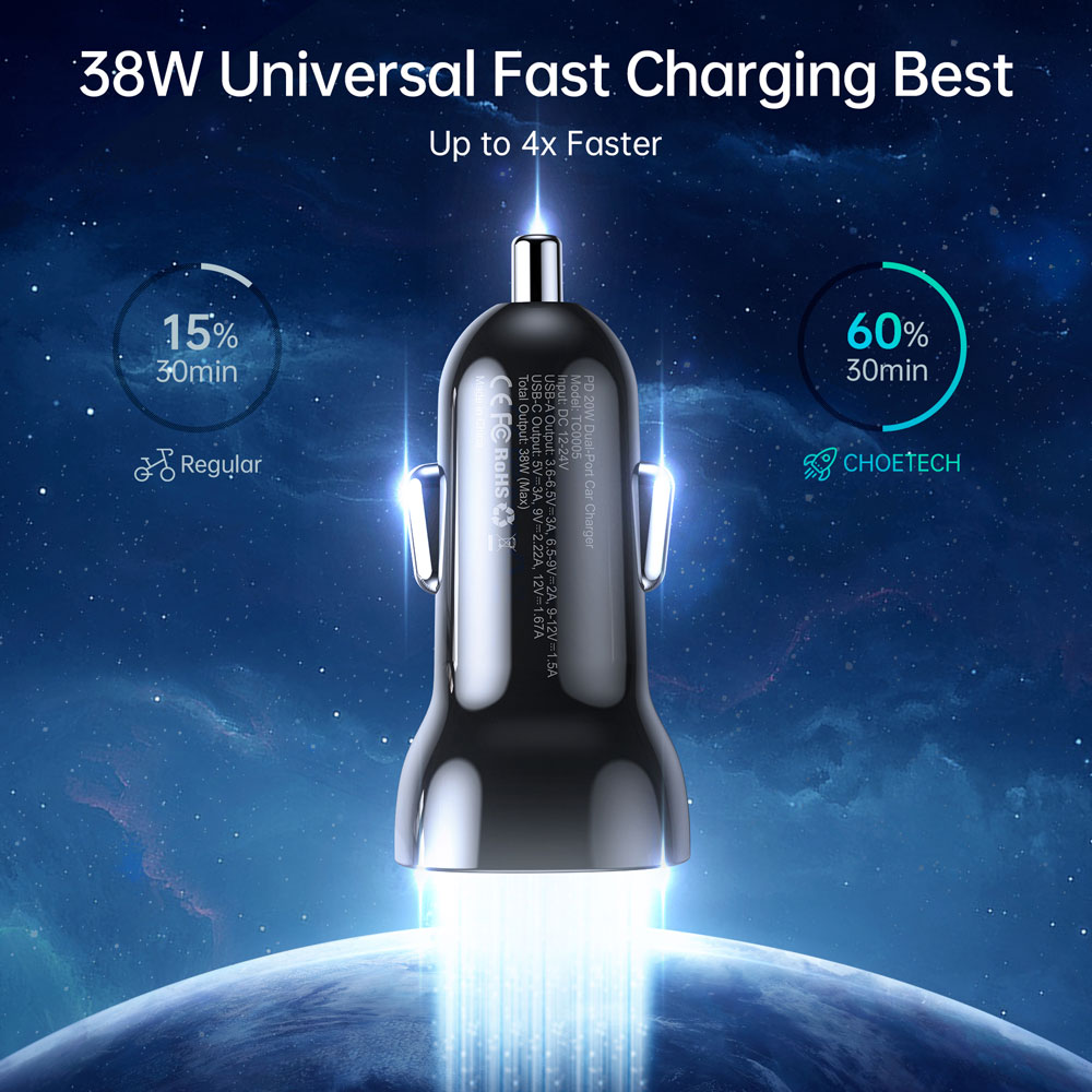 Universal 38W fast charging Car Charger - TC0005-V3