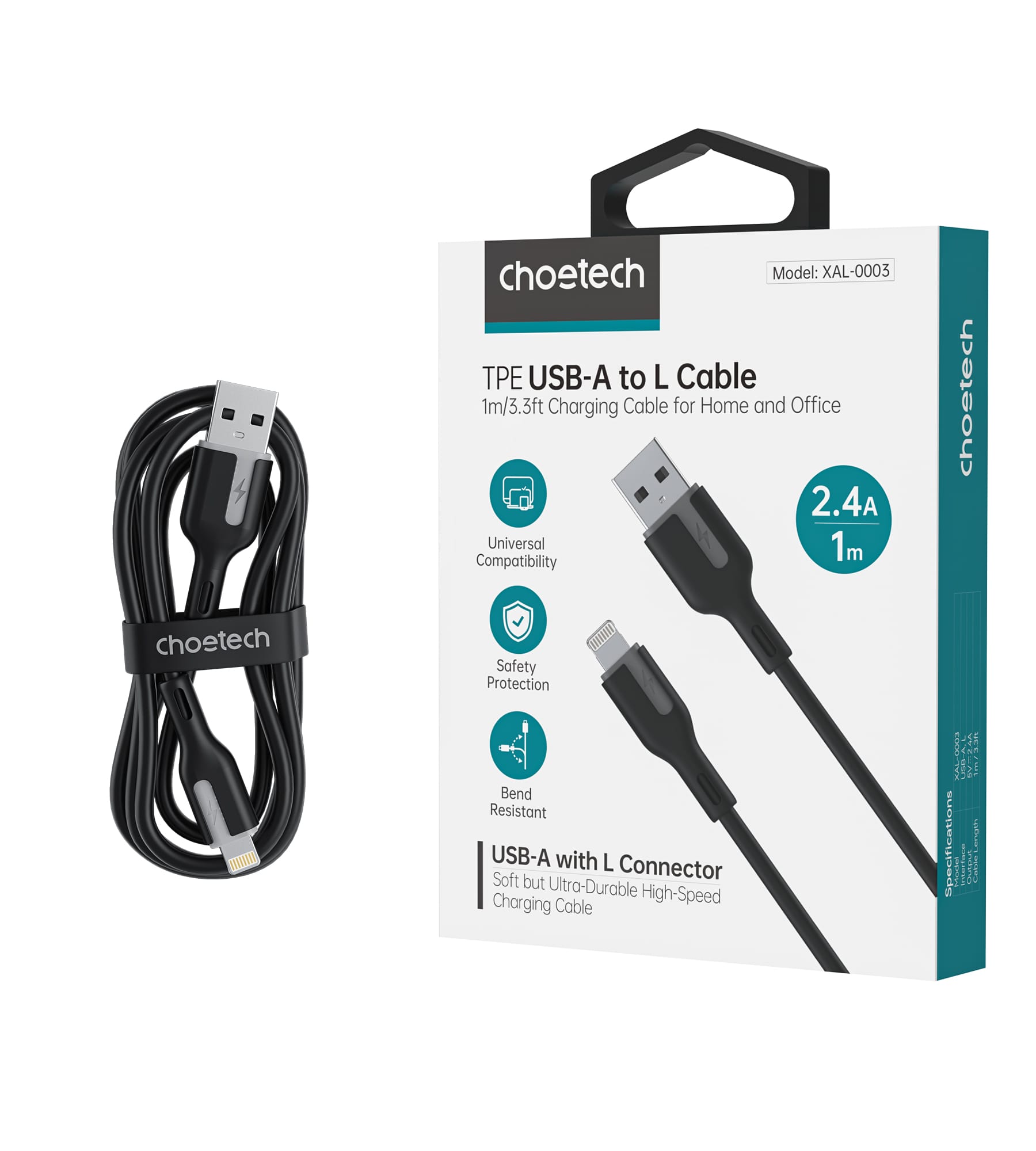 XAL-0003  Choetech A to L silicone 1m cable white